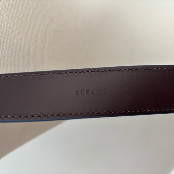 Sezane Thelma Suede Belt Round Buckle Statement Leather Denim Blue Gold 75 cm main image 4